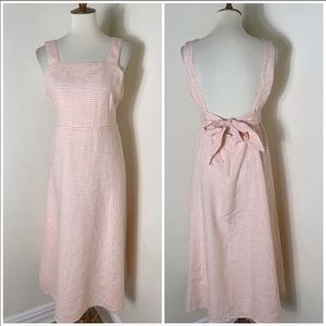 sezane peach gingham apron linen dress